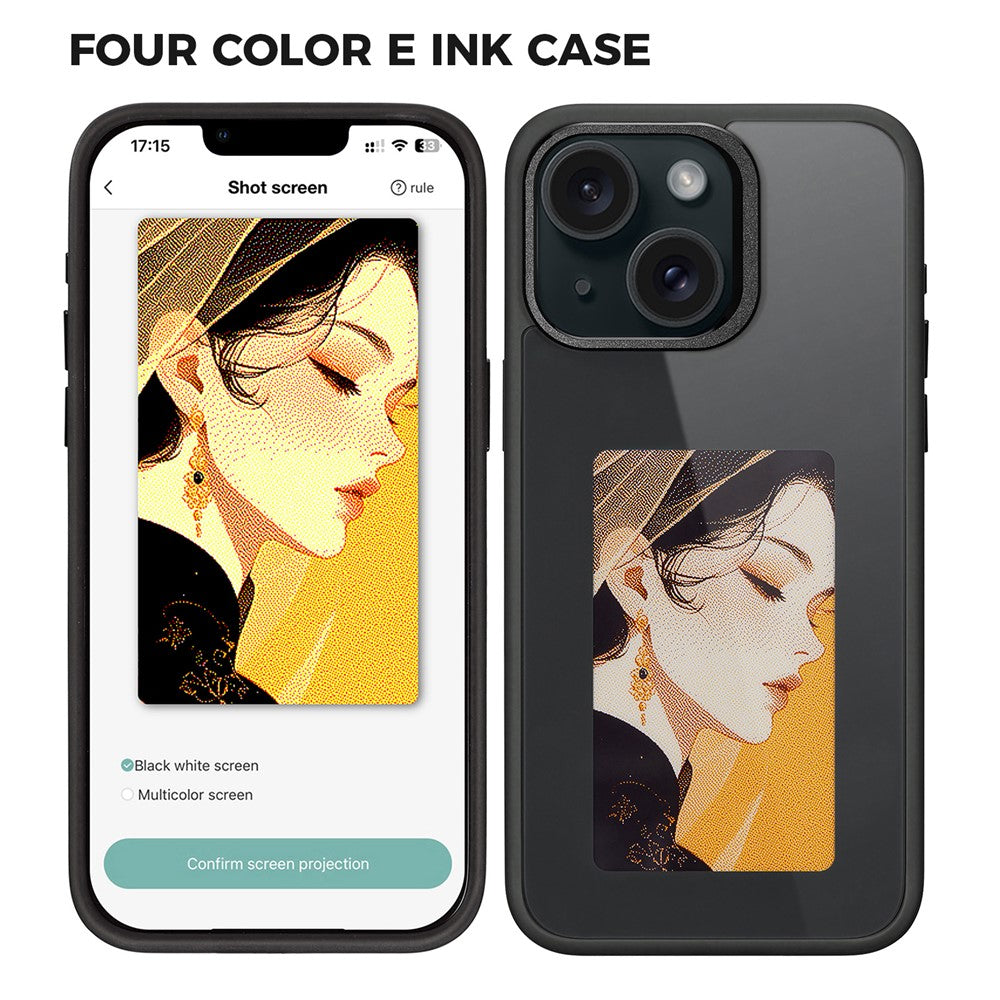 E Ink Phone Case for iPhone 13 / 14 Smart NFC Phone Case Photo, Black / White / Red / Yellow 4-Color