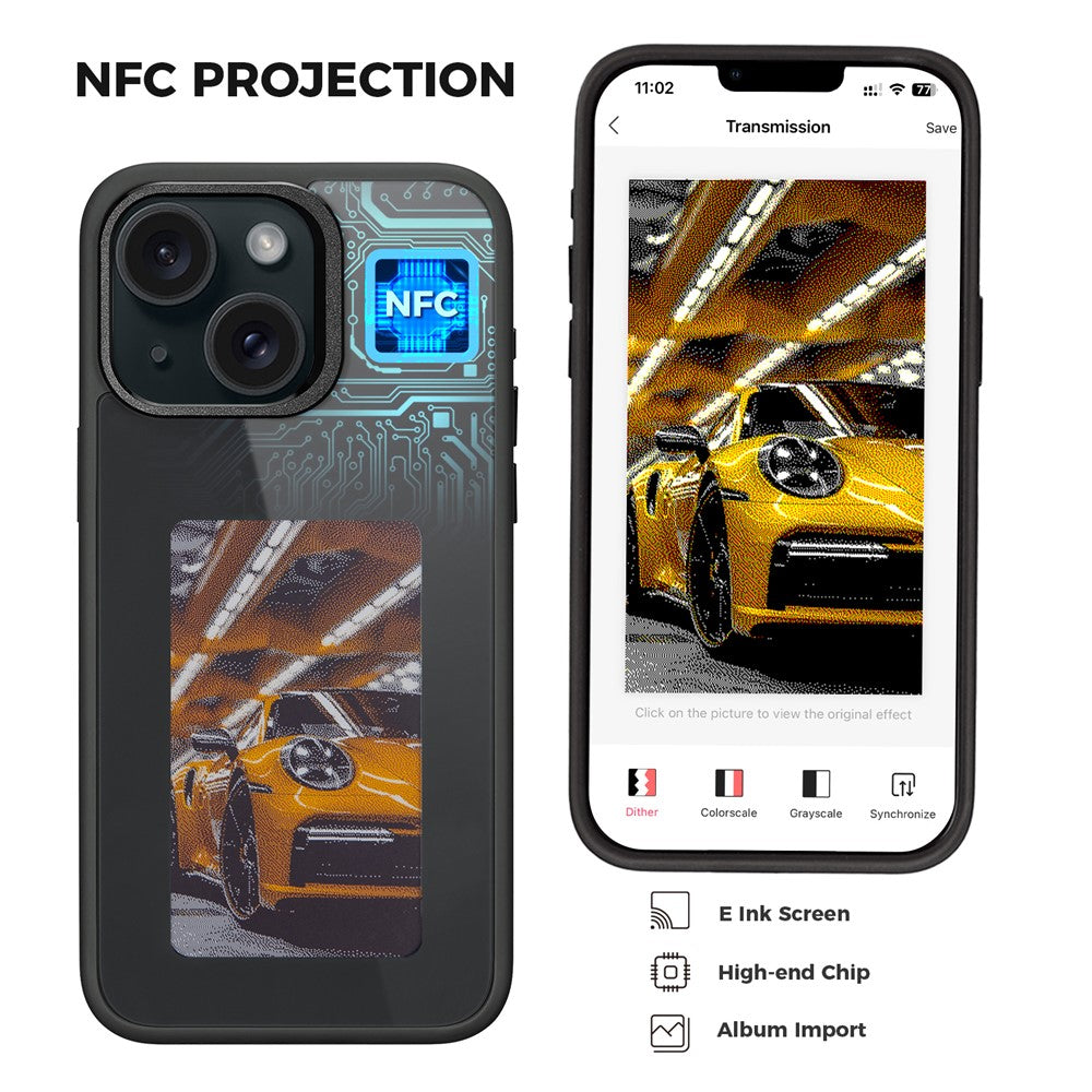 E Ink Phone Case for iPhone 13 / 14 Smart NFC Phone Case Photo, Black / White / Red / Yellow 4-Color