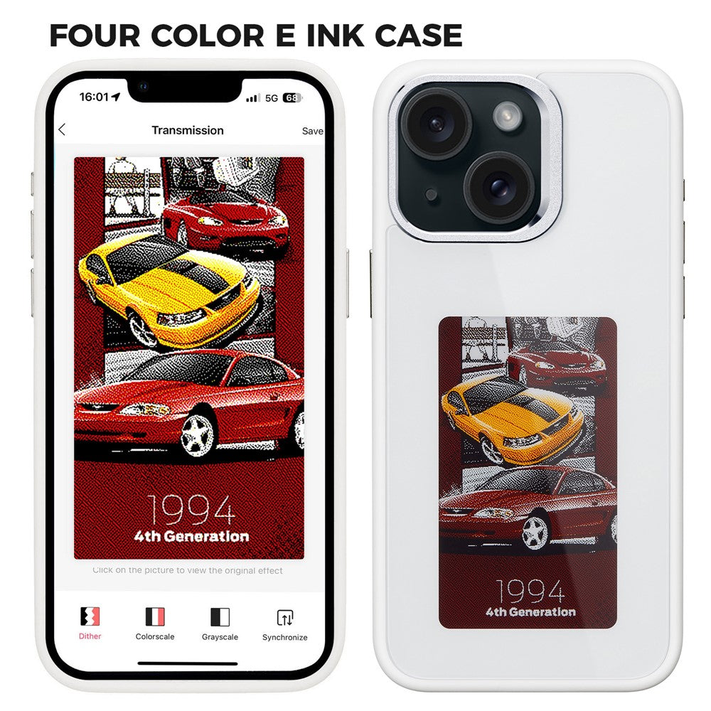 E Ink Phone Case for iPhone 13 / 14 Smart NFC Phone Case Photo, Black / White / Red / Yellow 4-Color