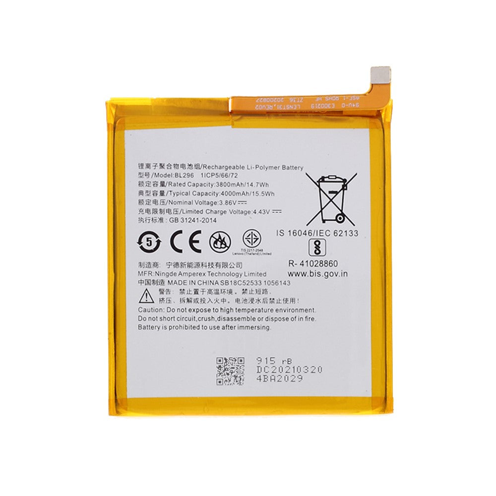 3.82V 3800mAh Battery Replacement (Encode: BL296) for Lenovo Z6/Z6 Pro