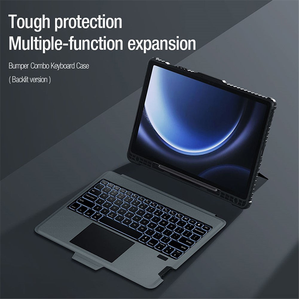 NILLKIN Til Samsung Galaxy Tab S9 FE+ Tablet-etui med aftageligt Bluetooth-kompatibelt tastatur (baggrundsbelyst version)