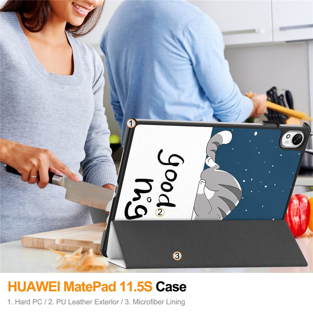 For Huawei MatePad 11.5 S (2024) Case Tri-Fold Stand Pattern Print Leather Tablet Cover with Auto Wake / Sleep