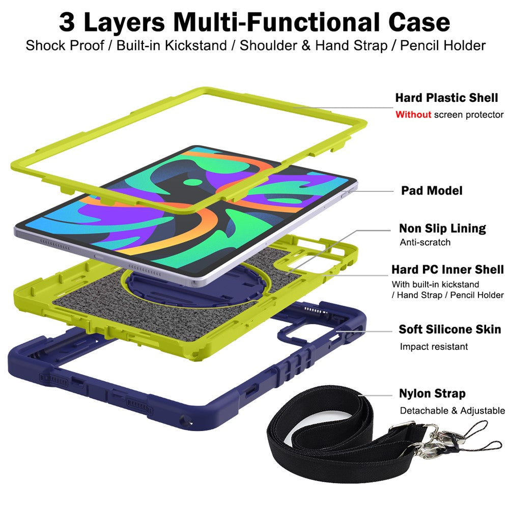 For Lenovo Tab M11 / Xiaoxin Pad 11 2024 Case Silicone+PC Kickstand Tablet Cover with Shoulder Strap