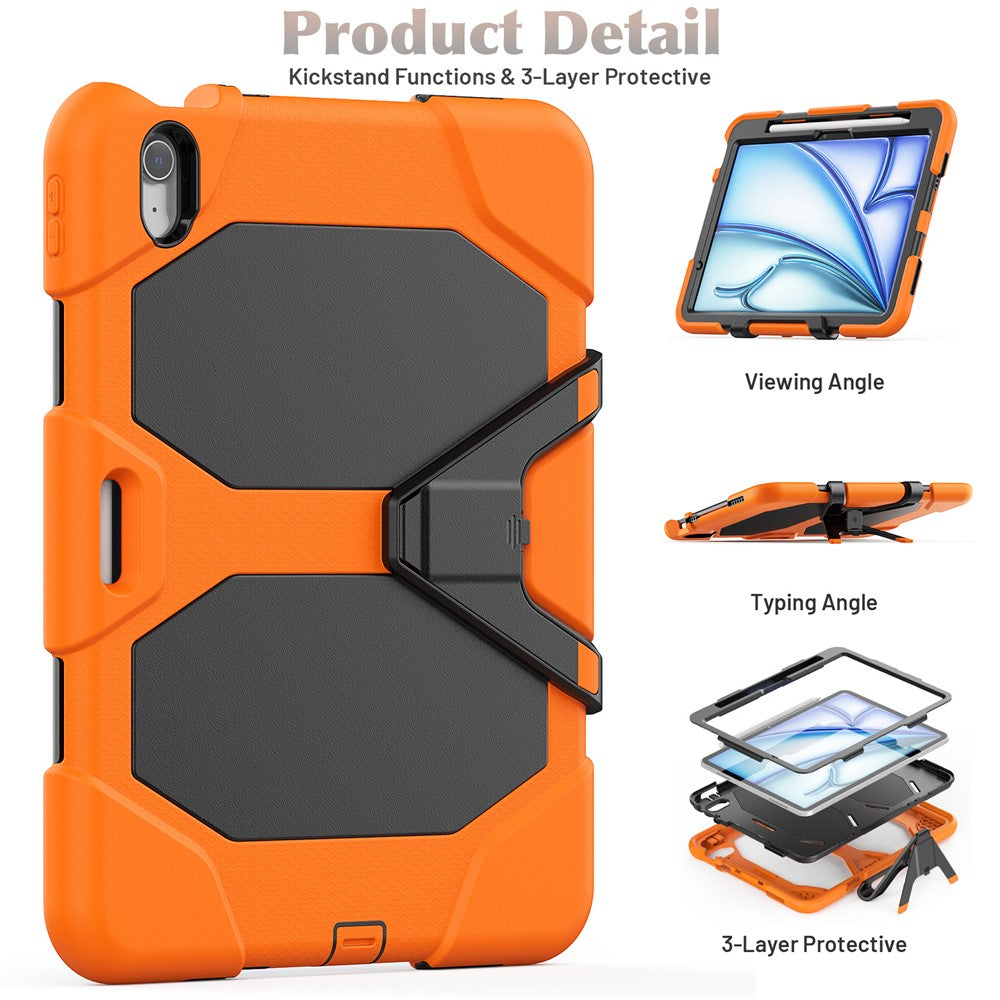For iPad Air 11 (2026) / (2025) / (2024) Case with Built-In Screen Protector Kickstand PC + Silicone Tablet Cover