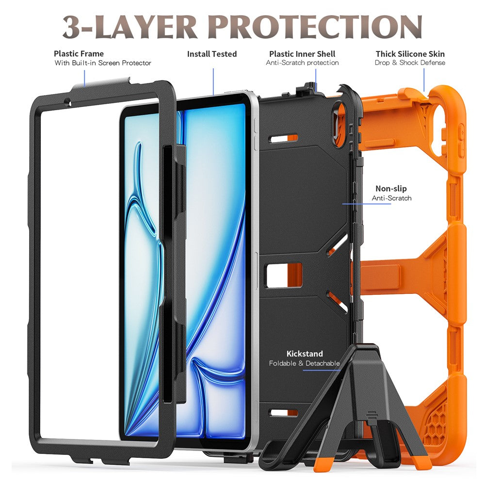 For iPad Air 11 (2026) / (2025) / (2024) Case with Built-In Screen Protector Kickstand PC + Silicone Tablet Cover