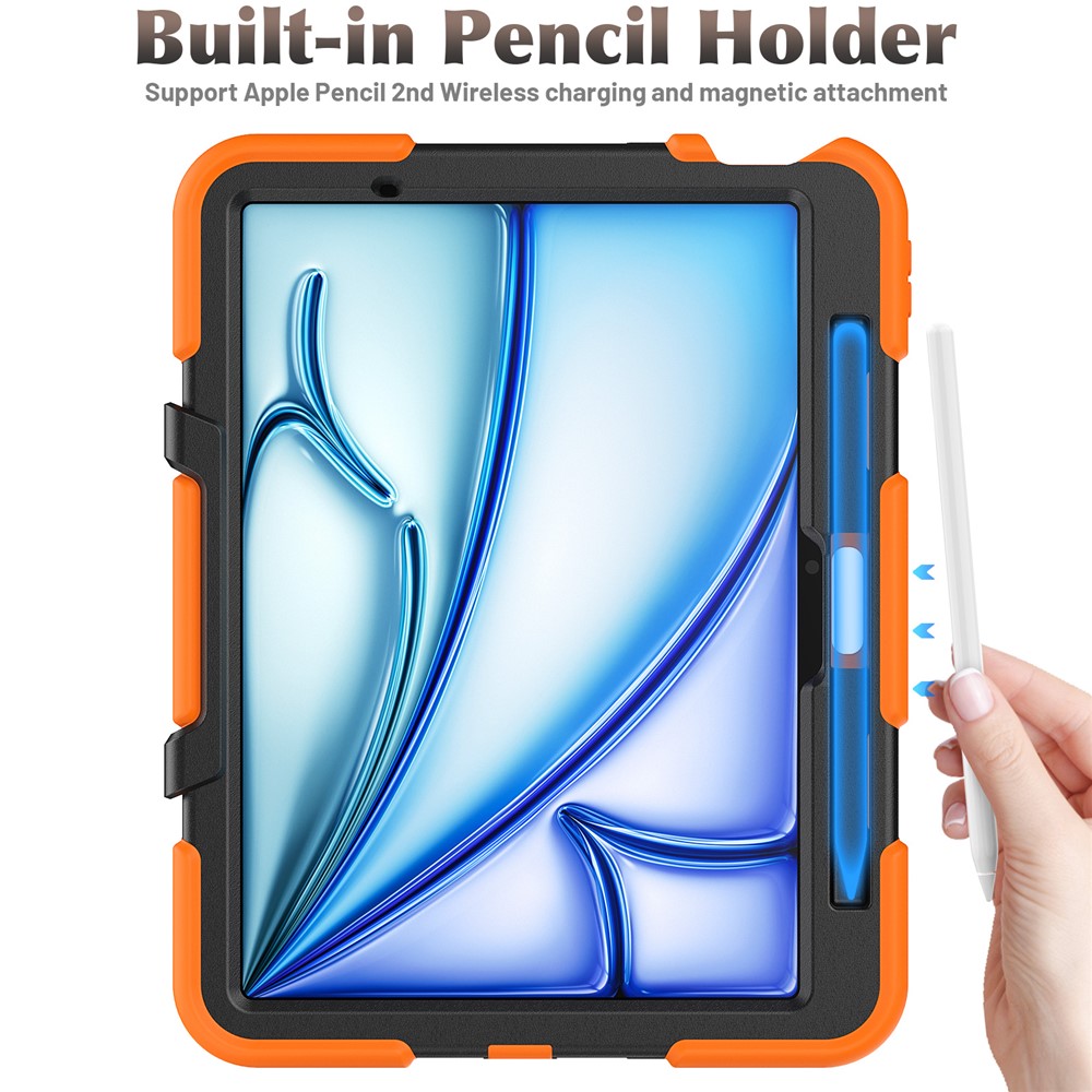 For iPad Air 11 (2026) / (2025) / (2024) Case with Built-In Screen Protector Kickstand PC + Silicone Tablet Cover