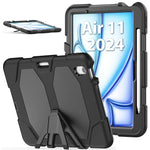 For iPad Air 11 (2026) / (2025) / (2024) Case with Built-In Screen Protector Kickstand PC + Silicone Tablet Cover