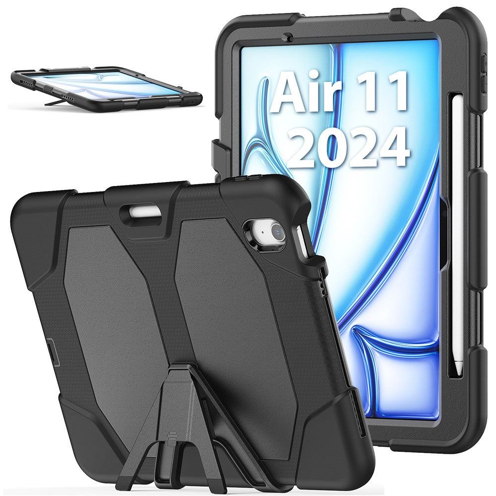 For iPad Air 11 (2026) / (2025) / (2024) Case with Built-In Screen Protector Kickstand PC + Silicone Tablet Cover