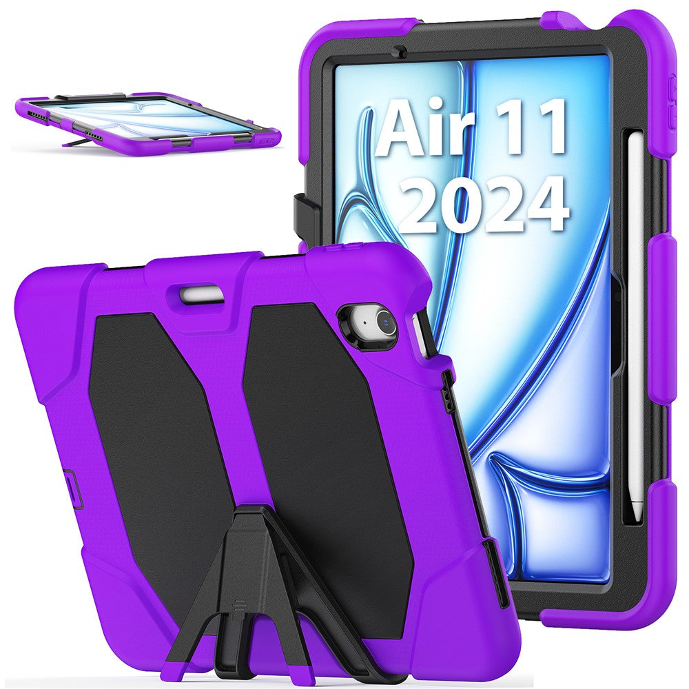 For iPad Air 11 (2026) / (2025) / (2024) Case with Built-In Screen Protector Kickstand PC + Silicone Tablet Cover