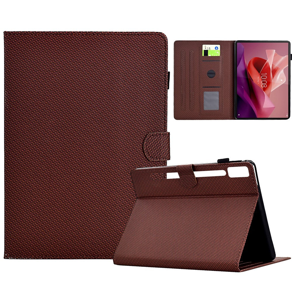 For Lenovo Tab P12 Leather Case Carbon Fiber Texture Tablet Cover Stand View