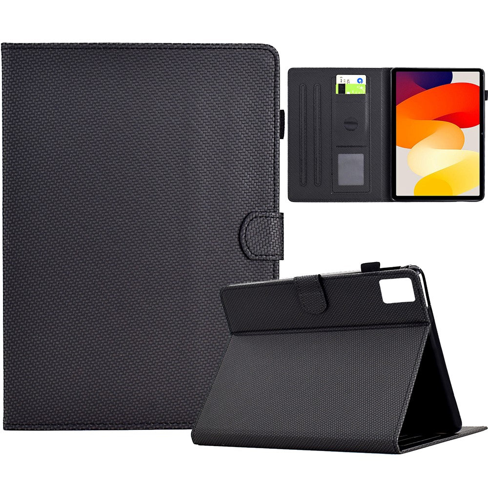 For Xiaomi Redmi Pad SE Case Carbon Fiber Texture PU Leather Cover Stand View