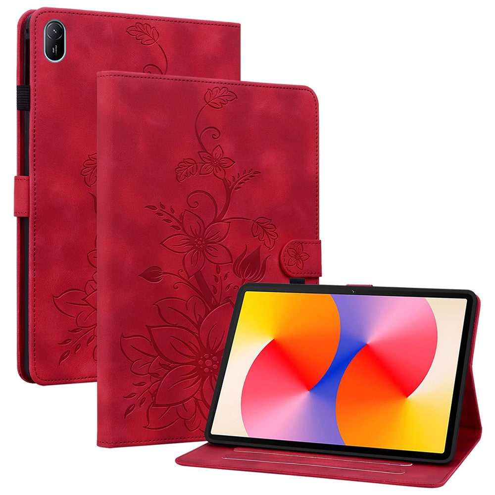 For Huawei MatePad SE 11 Case Lily Flower Imprint Leather Tablet Cover with Card Slots