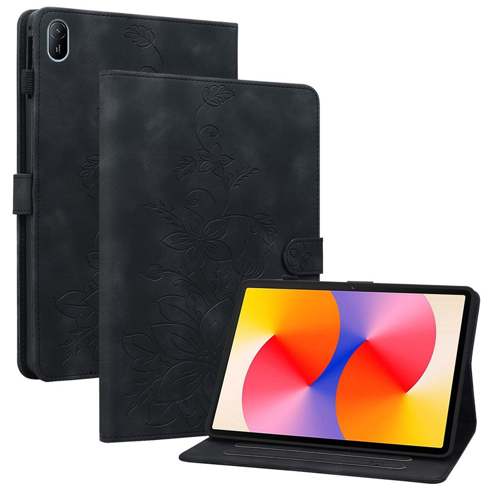 For Huawei MatePad SE 11 Case Lily Flower Imprint Leather Tablet Cover with Card Slots