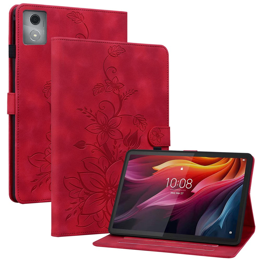 For Lenovo Tab K11 Plus Case Lily Flower Imprint Card Slots Leather Tablet Cover