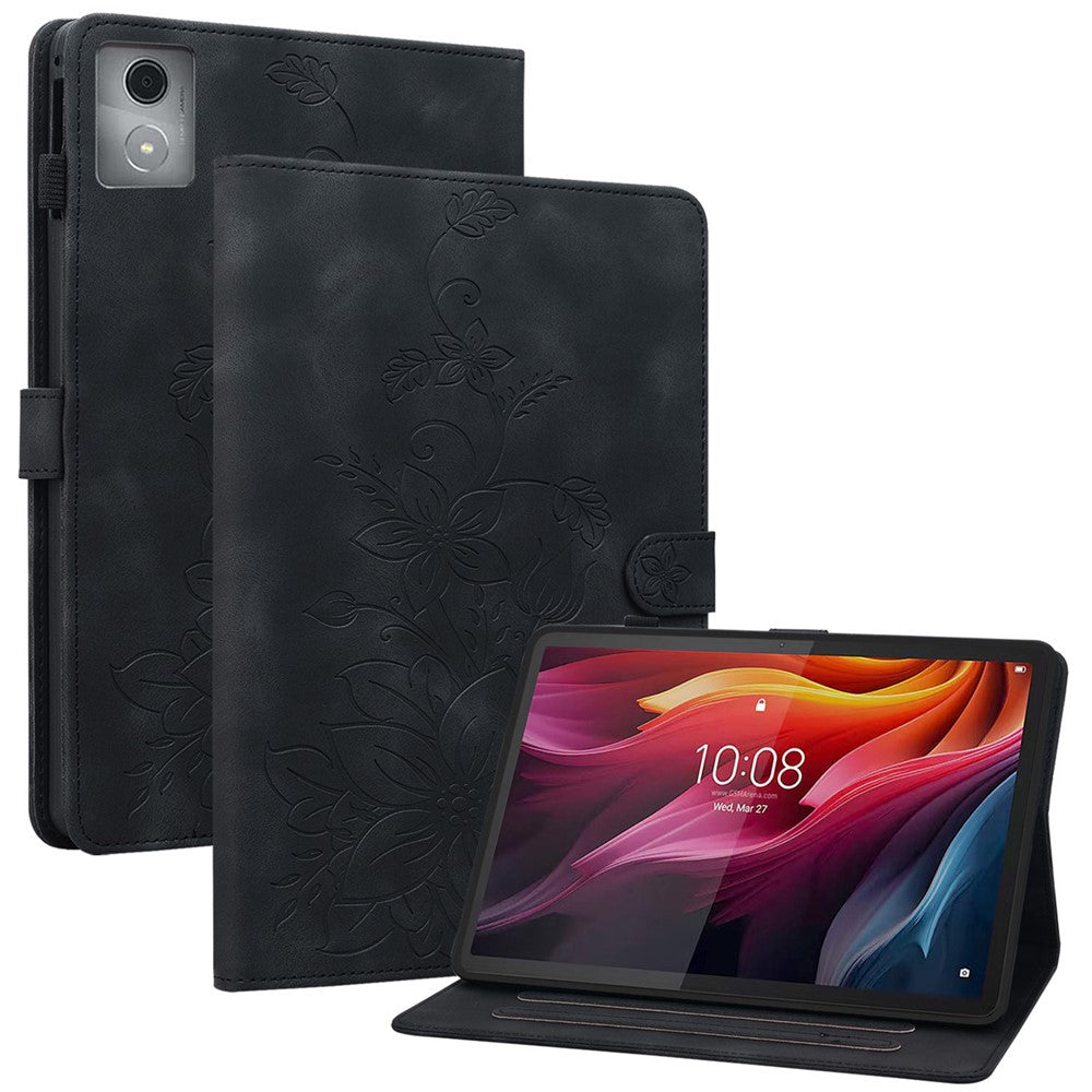For Lenovo Tab K11 Plus Case Lily Flower Imprint Card Slots Leather Tablet Cover