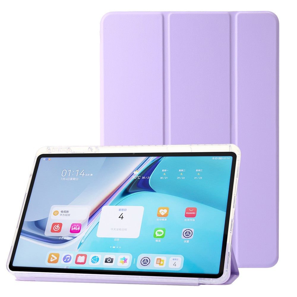 For Huawei MatePad SE 11 Case Tri-Fold Stand Leather+TPU+Acrylic Clear Back Tablet Cover