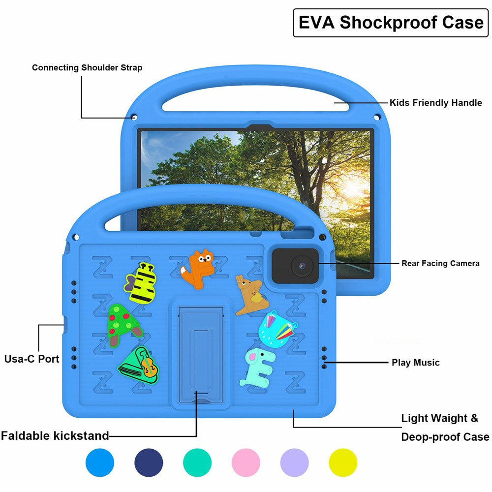 For Lenovo Tab M11 Kickstand Case Cartoon Design Anti-Drop EVA+PC Tablet Cover with Strap for Kids