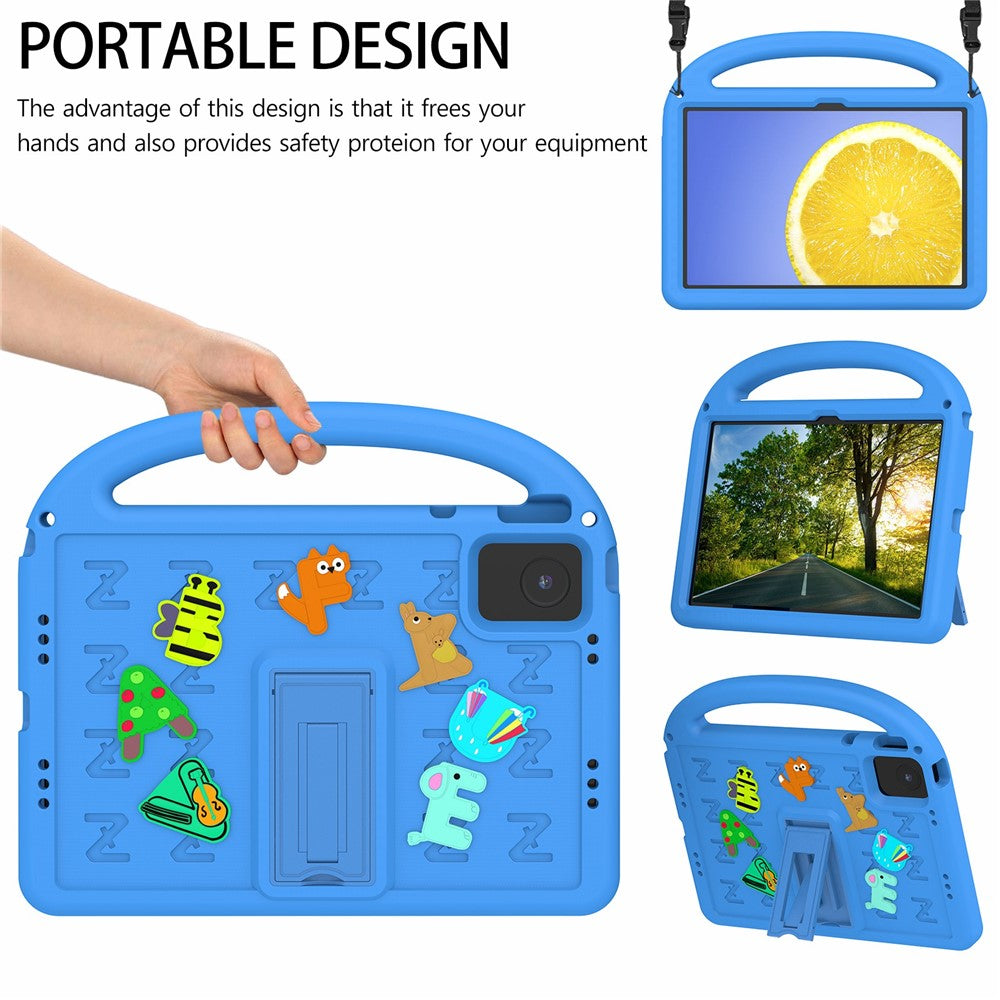 For Lenovo Tab M11 Kickstand Case Cartoon Design Anti-Drop EVA+PC Tablet Cover with Strap for Kids
