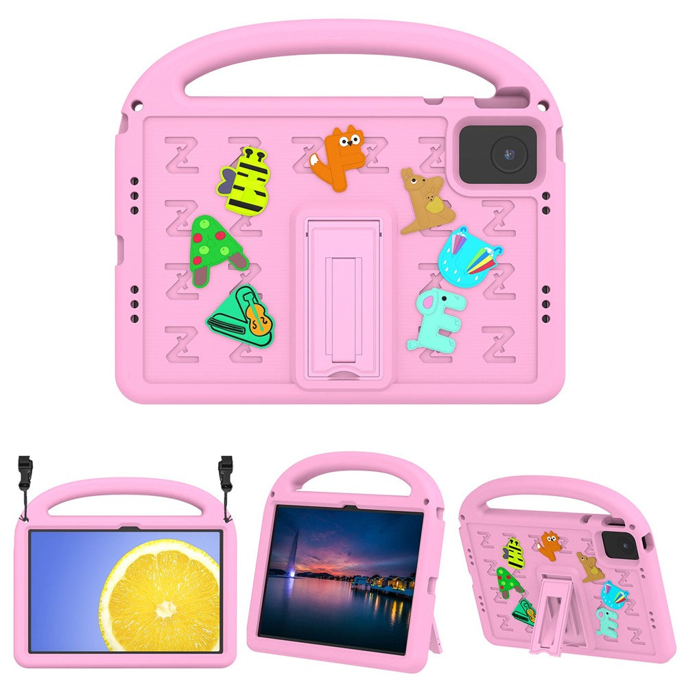 For Lenovo Tab M11 Kickstand Case Cartoon Design Anti-Drop EVA+PC Tablet Cover with Strap for Kids