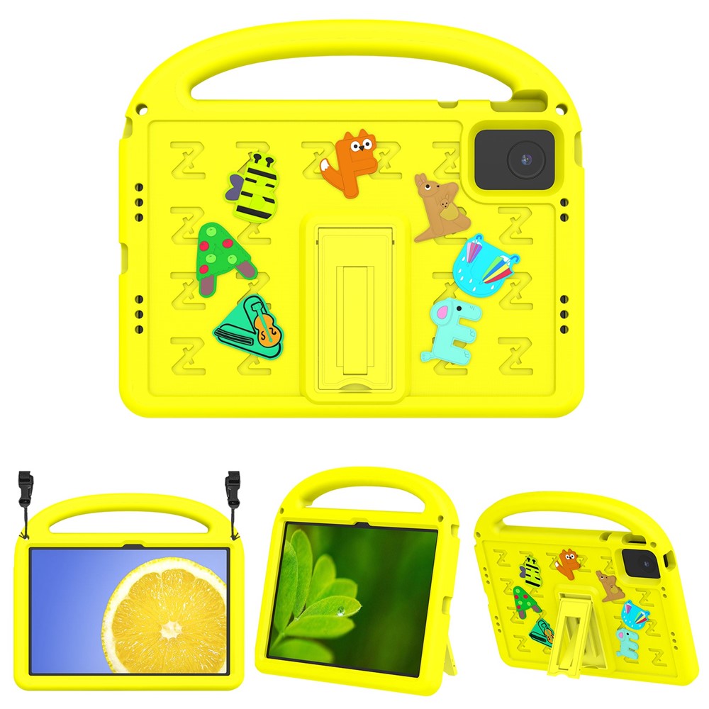 For Lenovo Tab M11 Kickstand Case Cartoon Design Anti-Drop EVA+PC Tablet Cover with Strap for Kids