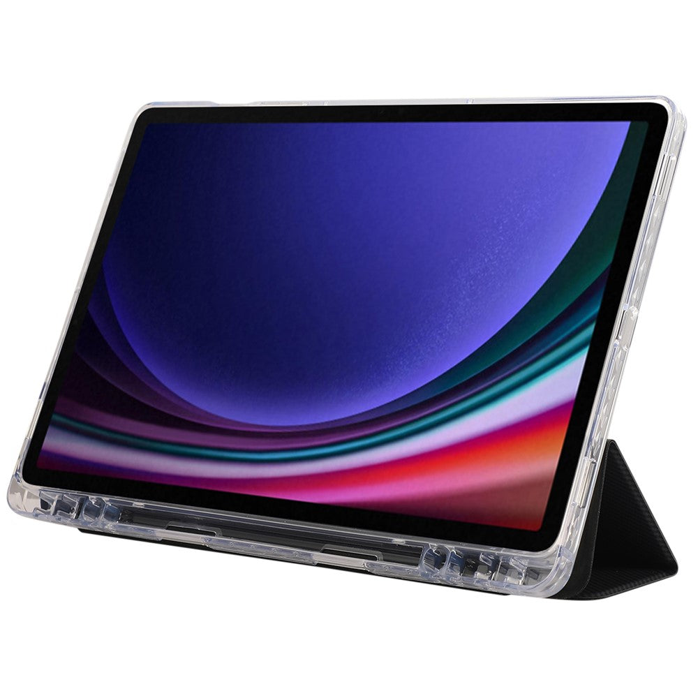 For Samsung Galaxy Tab S9 / S10 Lite / S10 FE / S9 FE Case Tri-Fold Stand Smart Auto / Wake Leather Tablet Cover Carbon Fiber Texture