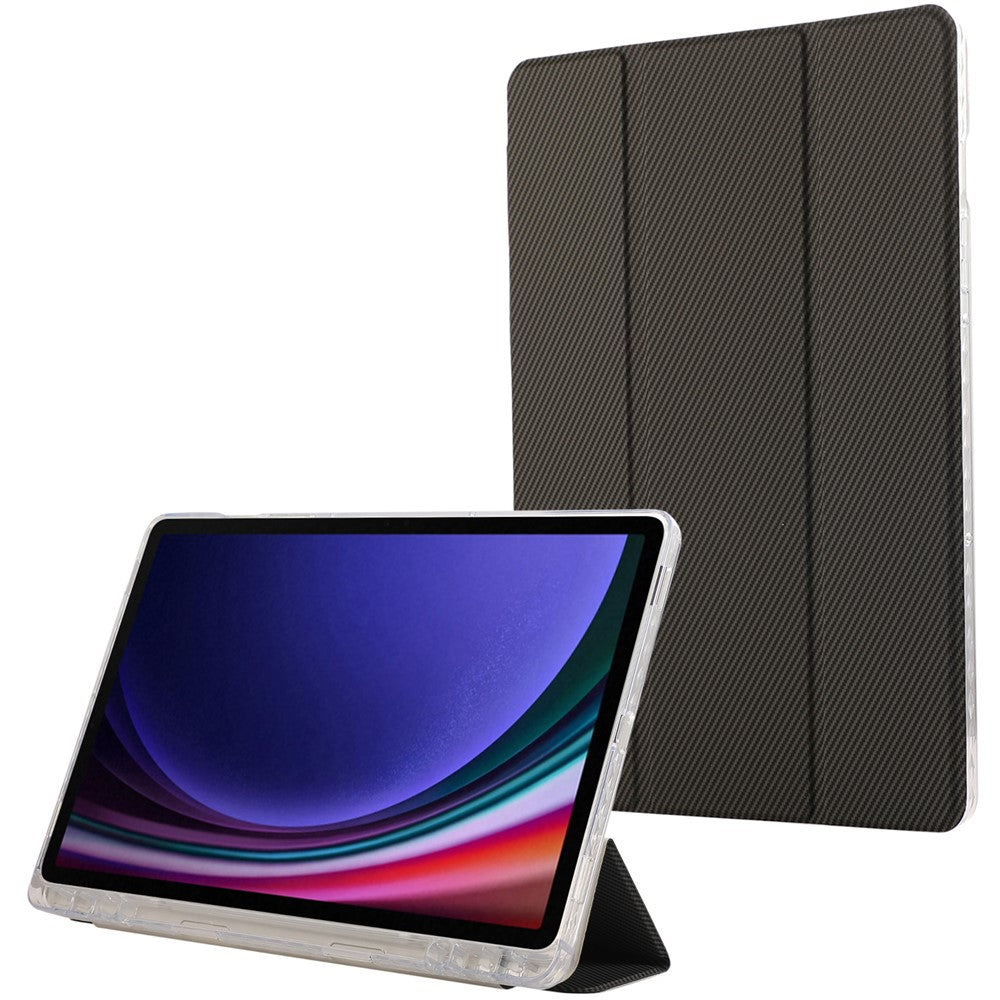 For Samsung Galaxy Tab S9 / S10 Lite / S10 FE / S9 FE Case Tri-Fold Stand Smart Auto / Wake Leather Tablet Cover Carbon Fiber Texture
