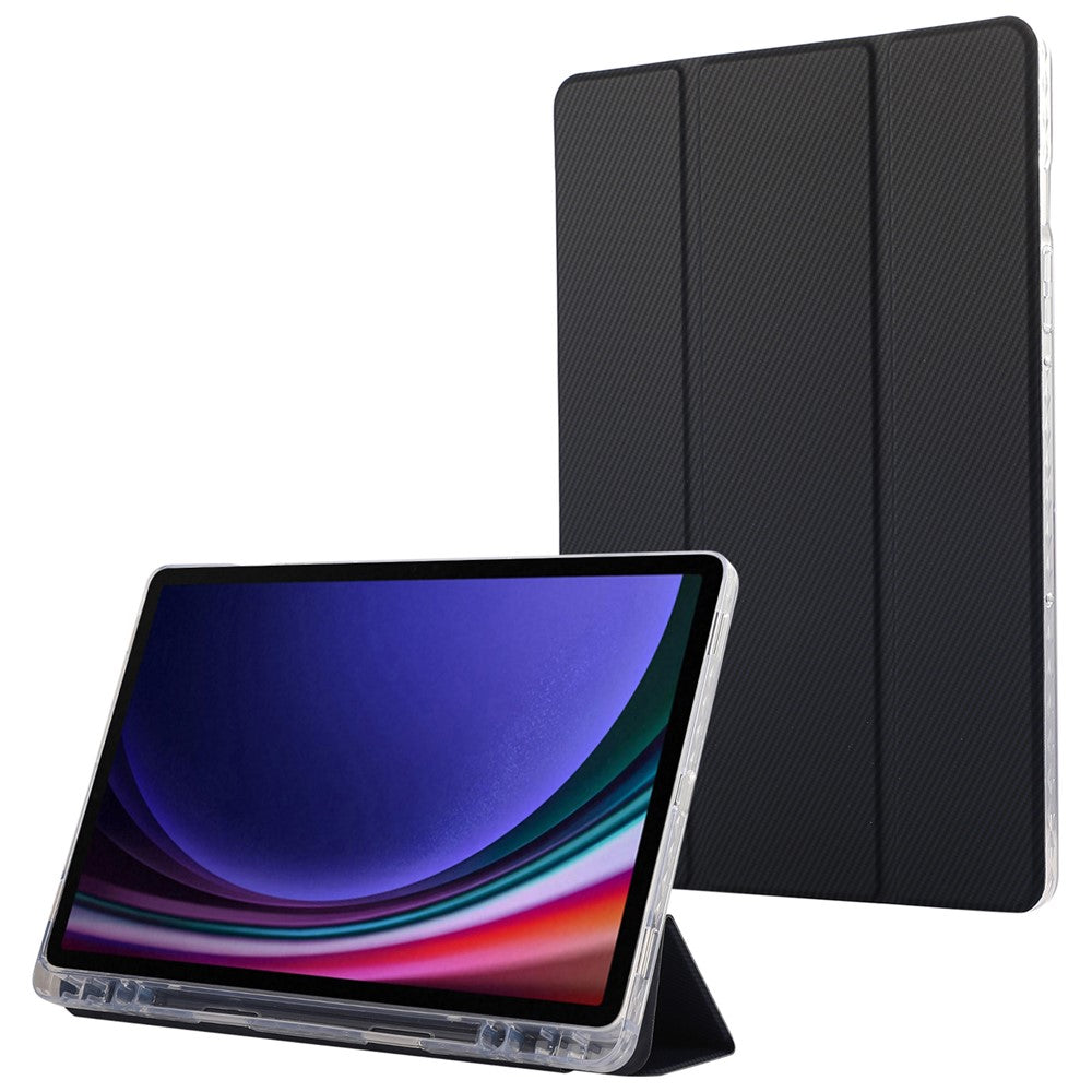 For Samsung Galaxy Tab S9 / S10 Lite / S10 FE / S9 FE Case Tri-Fold Stand Smart Auto / Wake Leather Tablet Cover Carbon Fiber Texture