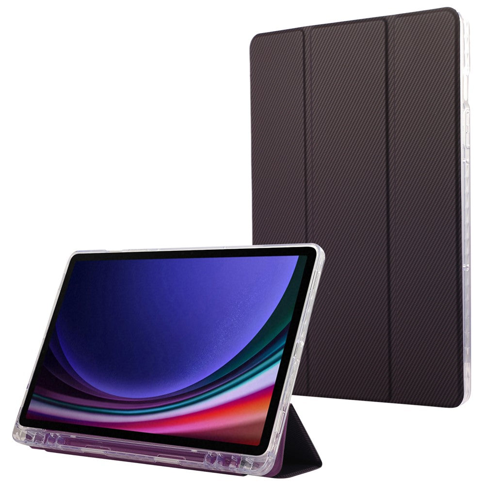 For Samsung Galaxy Tab S9 / S10 Lite / S10 FE / S9 FE Case Tri-Fold Stand Smart Auto / Wake Leather Tablet Cover Carbon Fiber Texture