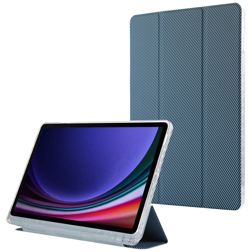 For Samsung Galaxy Tab S9 / S10 Lite / S10 FE / S9 FE Case Tri-Fold Stand Smart Auto / Wake Leather Tablet Cover Carbon Fiber Texture