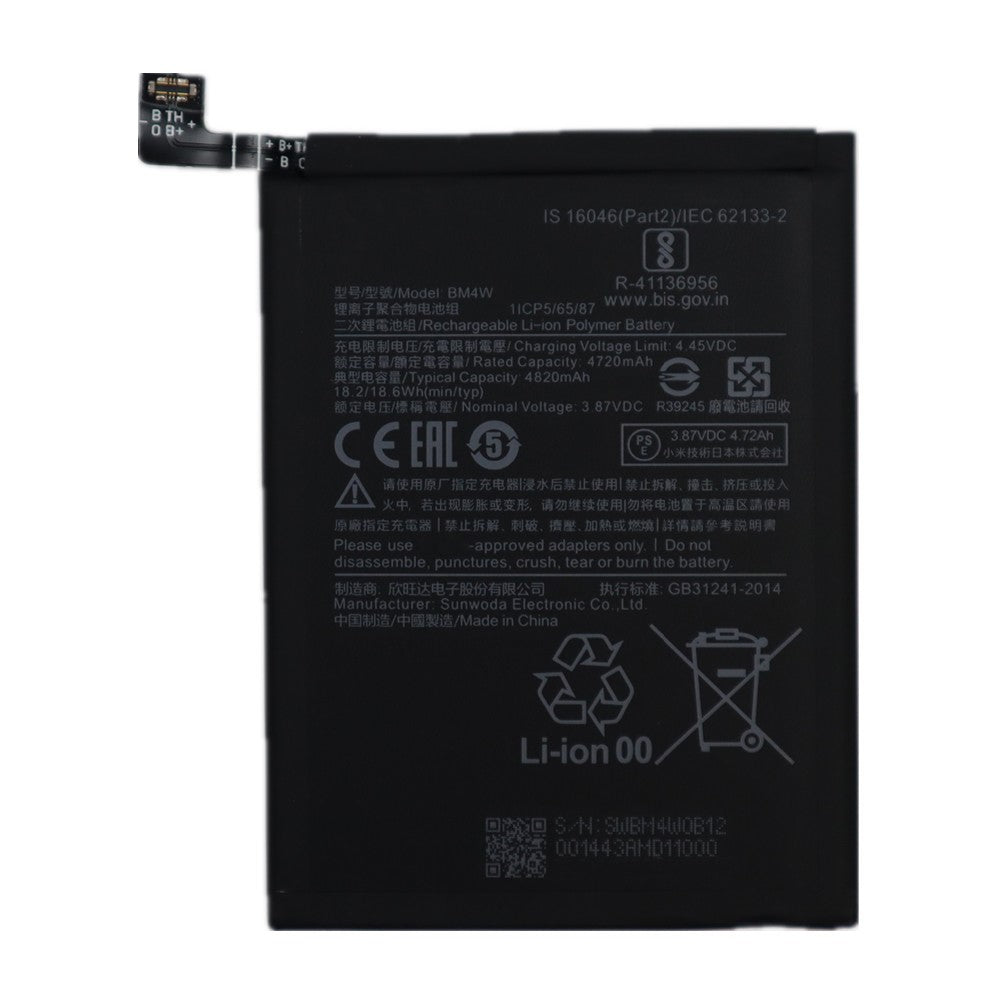 For Xiaomi Mi 10T Lite 5G 3.87V 4720mAh Rechargeable Li-ion Polymer Battery Assembly (Encode: BM4W) (without Logo)
