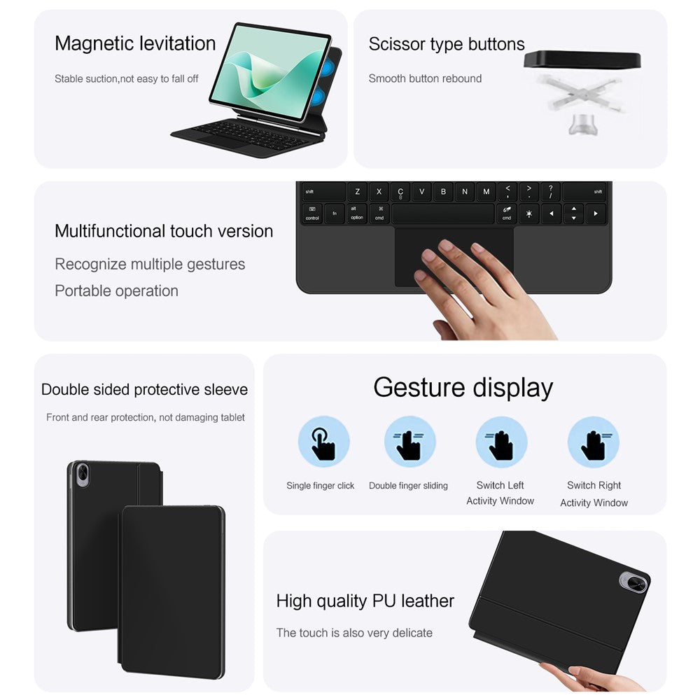 For Huawei MatePad 11.5 S (2026) / (2025) / (2024) Magnetic Floating Bluetooth-compatible Keyboard + Leather Tablet Case (English)