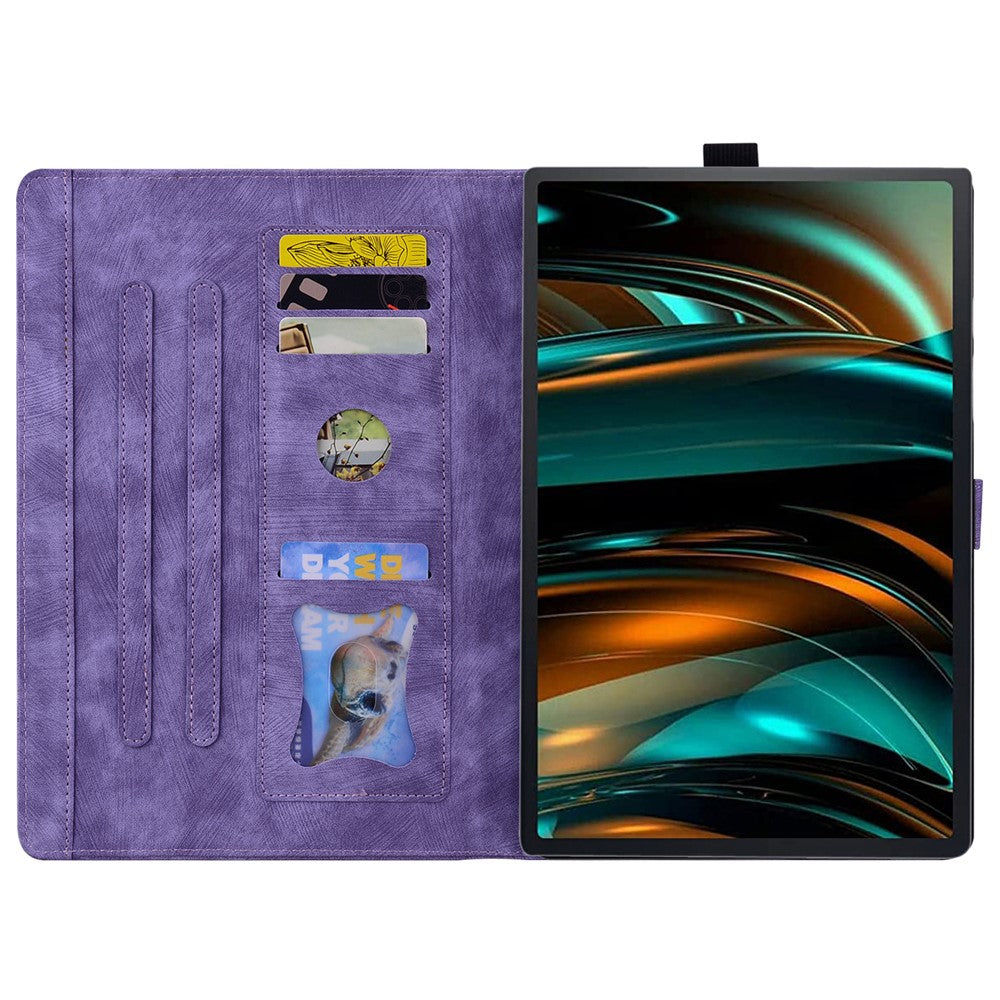 For Lenovo Xiaoxin Pad Pro 12.7 inch Case Card Slots Leather Tablet Stand Folio Cover Flower Cat