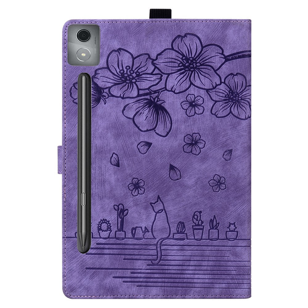 For Lenovo Xiaoxin Pad Pro 12.7 inch Case Card Slots Leather Tablet Stand Folio Cover Flower Cat