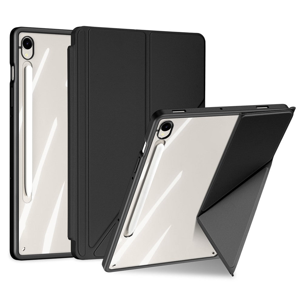 DUX DUCIS Magi-serien för Samsung Galaxy Tab S10 Lite / S10 FE / Tab S9 / S9 FE-skal Origami-stativ i läder + PC + TPU genomskinligt bakstycke