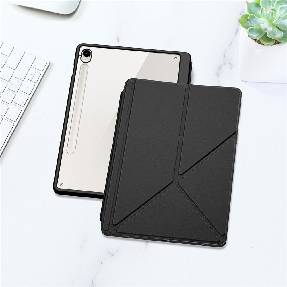 DUX DUCIS Magi-serien för Samsung Galaxy Tab S10 Lite / S10 FE / Tab S9 / S9 FE-skal Origami-stativ i läder + PC + TPU genomskinligt bakstycke