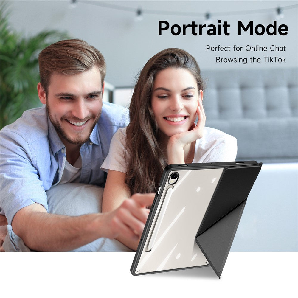 DUX DUCIS Magi-serien för Samsung Galaxy Tab S10 Lite / S10 FE / Tab S9 / S9 FE-skal Origami-stativ i läder + PC + TPU genomskinligt bakstycke