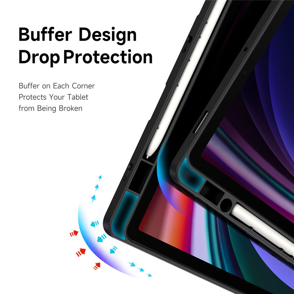 DUX DUCIS Magi-serien för Samsung Galaxy Tab S10 Lite / S10 FE / Tab S9 / S9 FE-skal Origami-stativ i läder + PC + TPU genomskinligt bakstycke