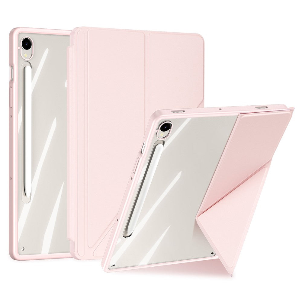DUX DUCIS Magi-serien för Samsung Galaxy Tab S10 Lite / S10 FE / Tab S9 / S9 FE-skal Origami-stativ i läder + PC + TPU genomskinligt bakstycke