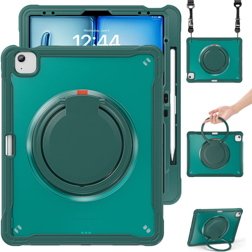 For iPad Air 13 (2026) / (2025) / (2024) / Pro 12.9 (2022) / (2021) / (2020) / (2018) Case Rotary Kickstand Cover with Shoulder Strap