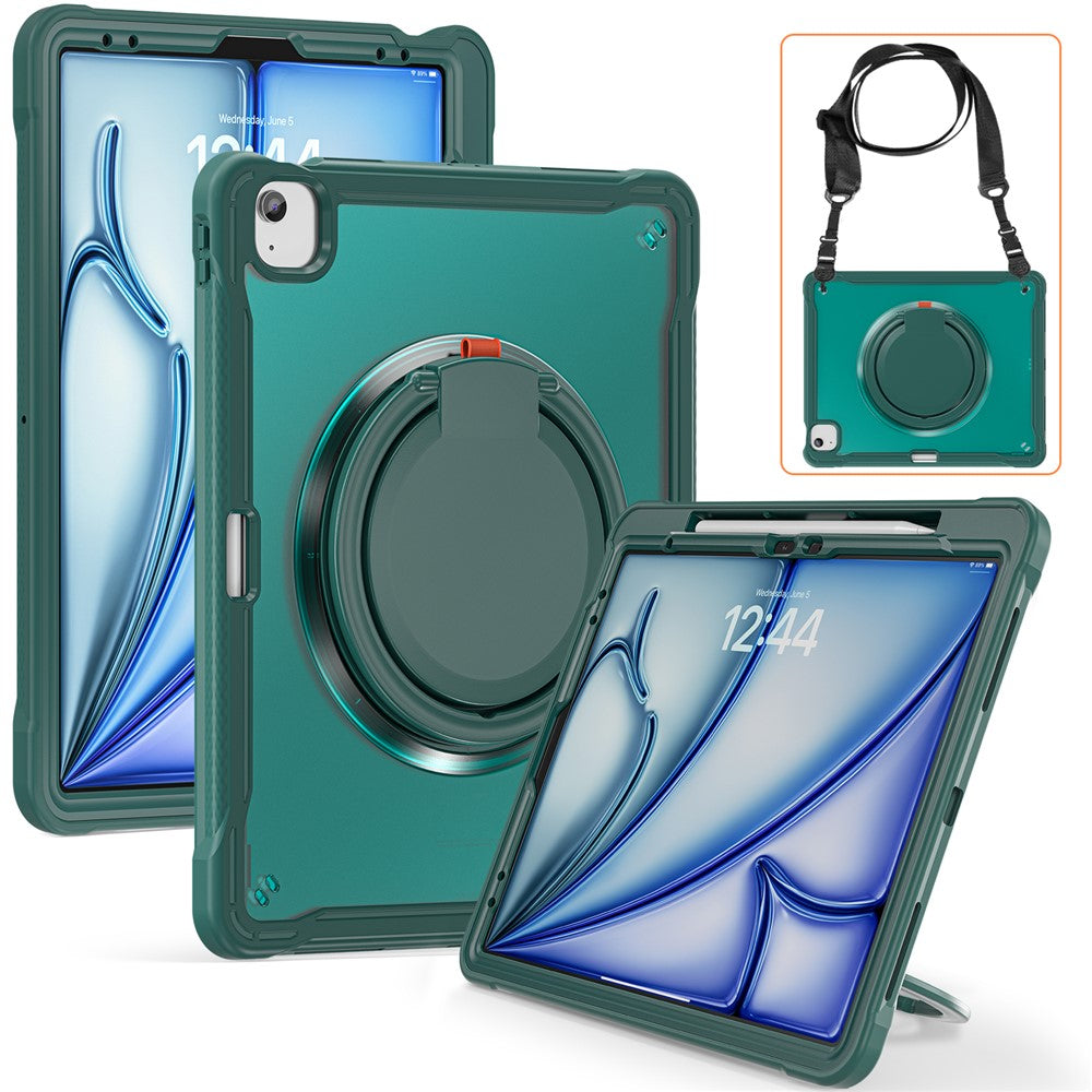 For iPad Air 13 (2026) / (2025) / (2024) / Pro 12.9 (2022) / (2021) / (2020) / (2018) Case Rotary Kickstand Cover with Shoulder Strap