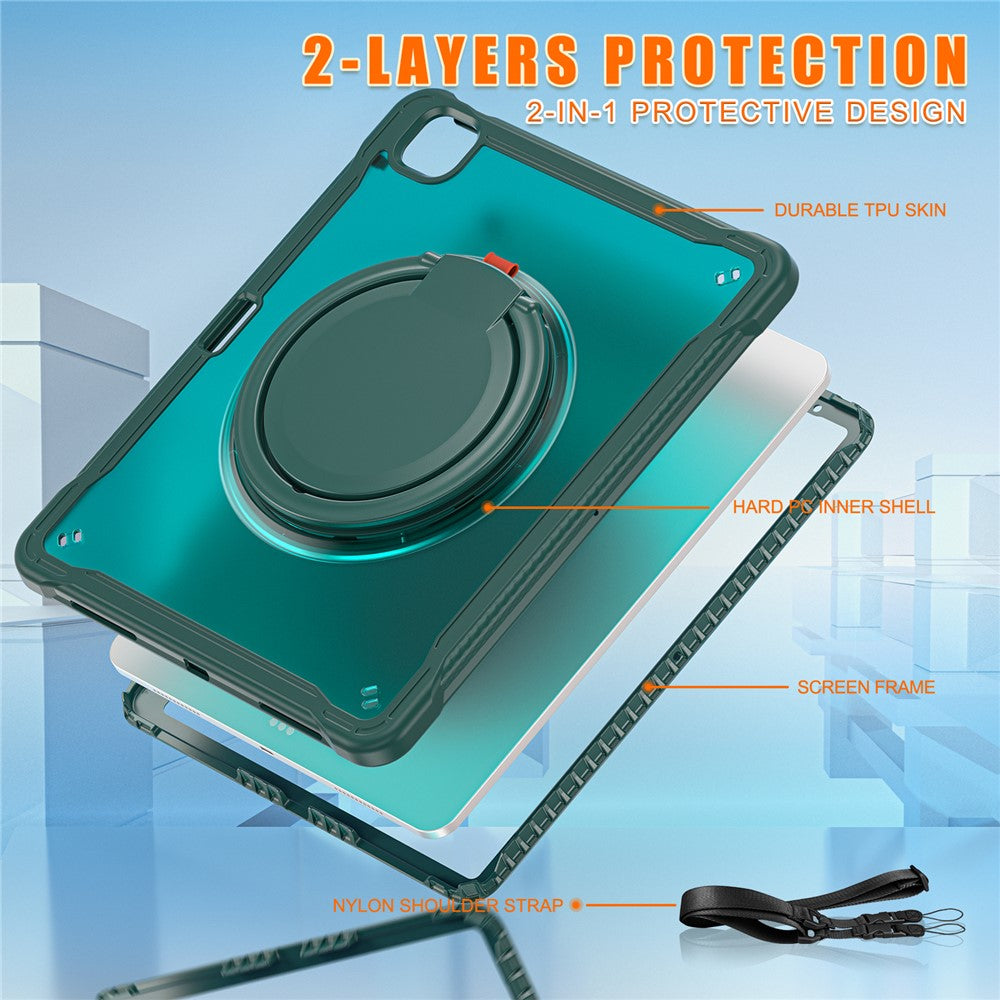 For iPad Air 13 (2026) / (2025) / (2024) / Pro 12.9 (2022) / (2021) / (2020) / (2018) Case Rotary Kickstand Cover with Shoulder Strap