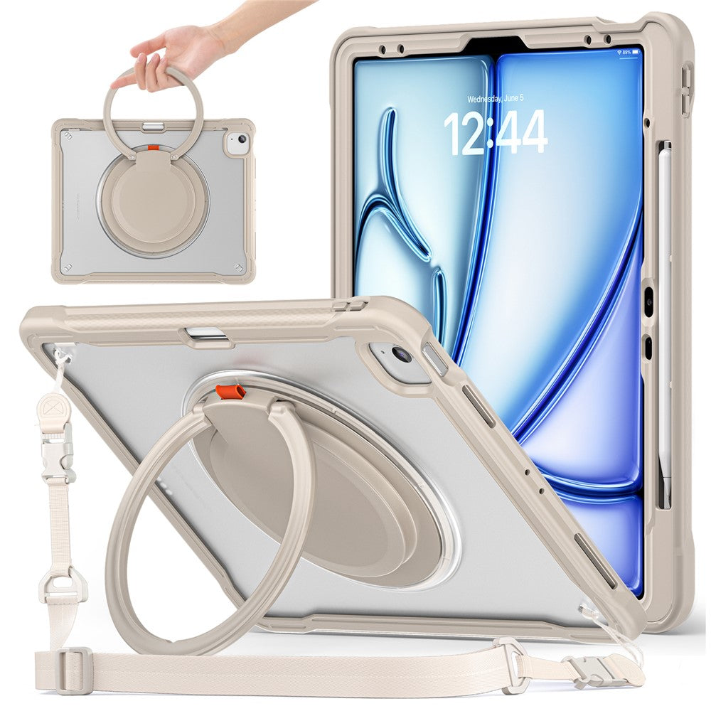 For iPad Air 13 (2026) / (2025) / (2024) / Pro 12.9 (2022) / (2021) / (2020) / (2018) Case Rotary Kickstand Cover with Shoulder Strap