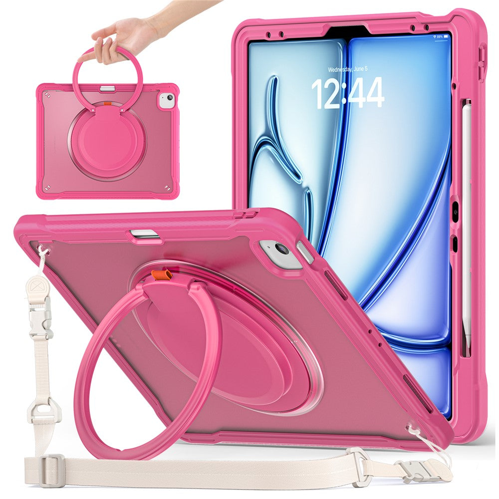 For iPad Air 13 (2026) / (2025) / (2024) / Pro 12.9 (2022) / (2021) / (2020) / (2018) Case Rotary Kickstand Cover with Shoulder Strap