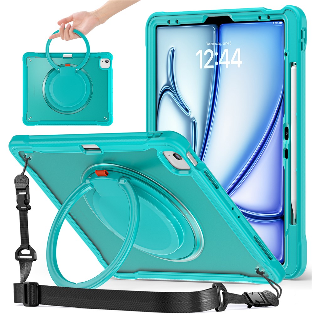 For iPad Air 13 (2026) / (2025) / (2024) / Pro 12.9 (2022) / (2021) / (2020) / (2018) Case Rotary Kickstand Cover with Shoulder Strap