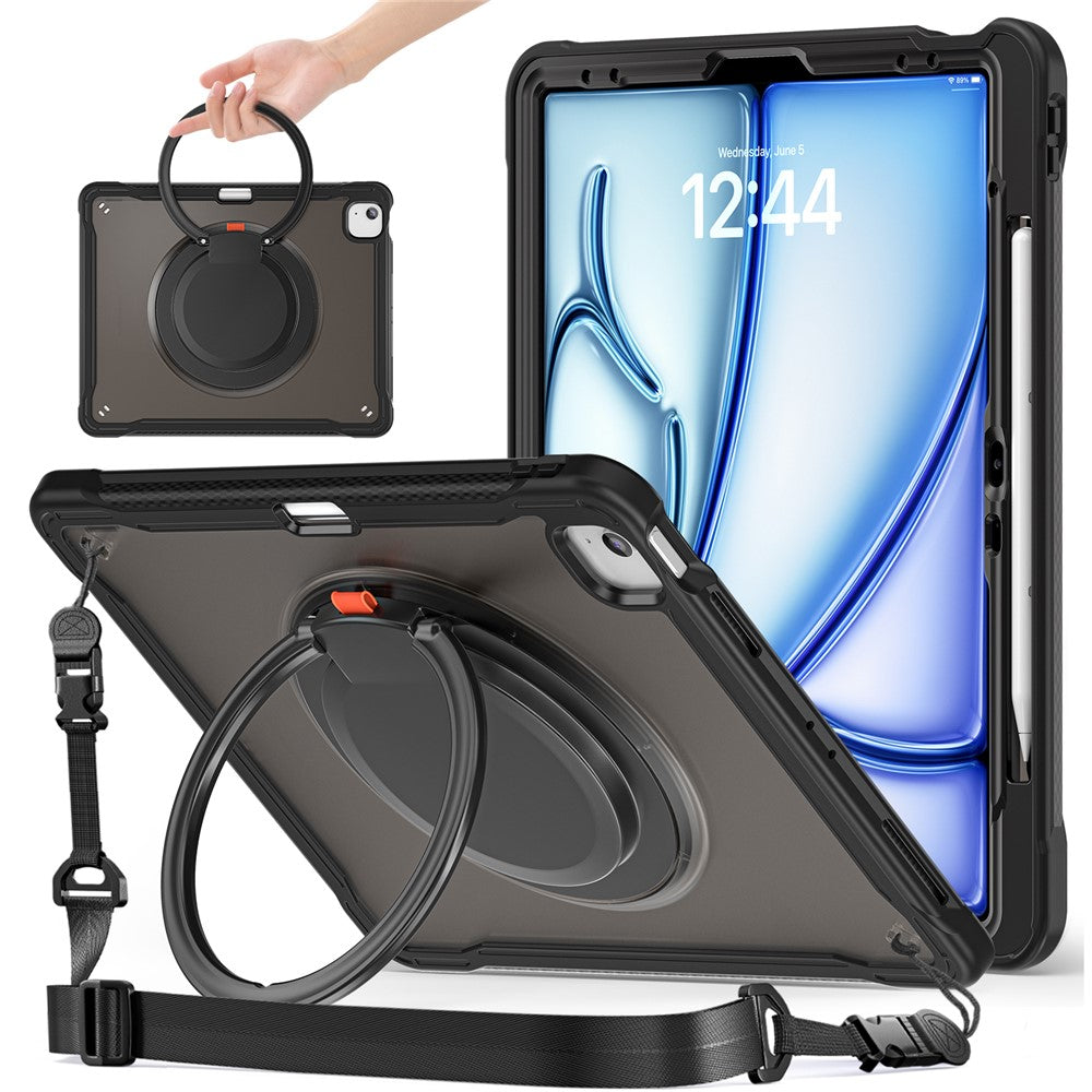 For iPad Air 13 (2026) / (2025) / (2024) / Pro 12.9 (2022) / (2021) / (2020) / (2018) Case Rotary Kickstand Cover with Shoulder Strap
