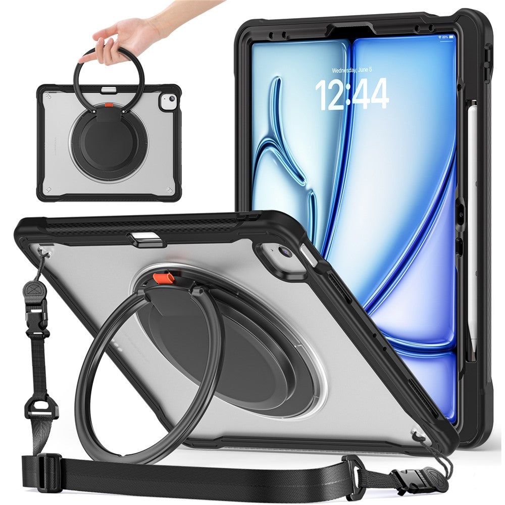 For iPad Air 13 (2026) / (2025) / (2024) / Pro 12.9 (2022) / (2021) / (2020) / (2018) Case Rotary Kickstand Cover with Shoulder Strap