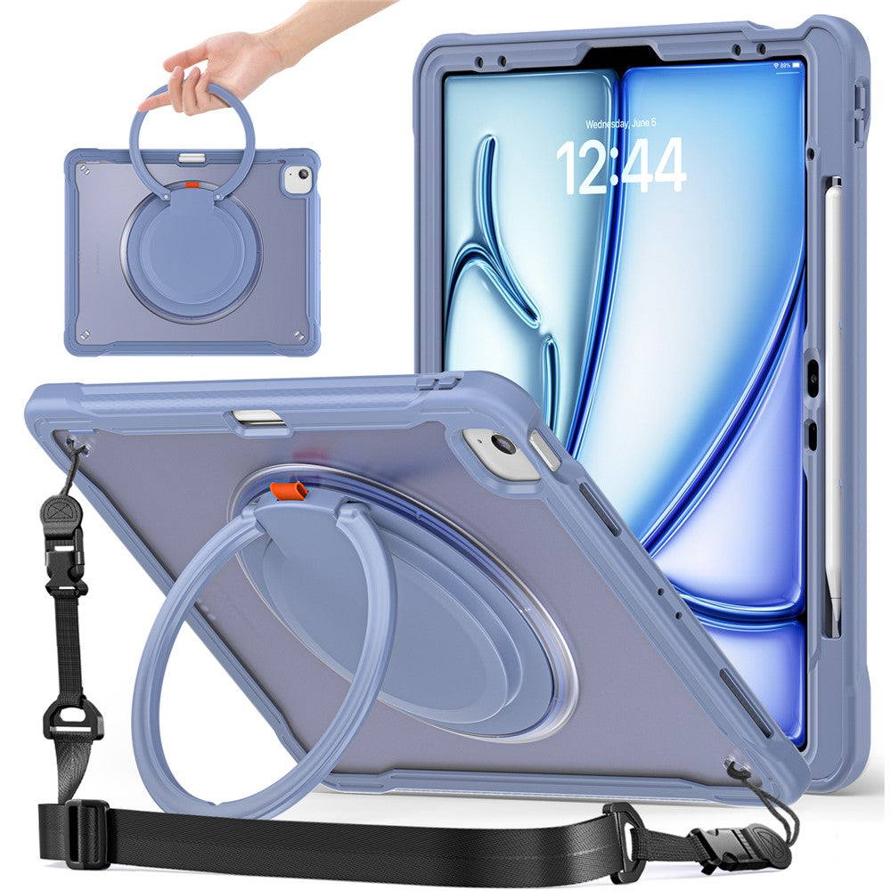 For iPad Air 13 (2026) / (2025) / (2024) / Pro 12.9 (2022) / (2021) / (2020) / (2018) Case Rotary Kickstand Cover with Shoulder Strap