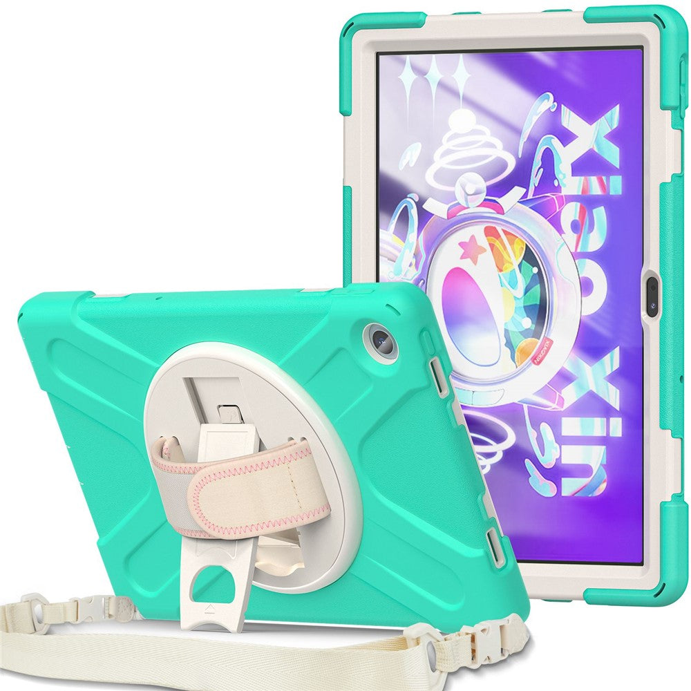For Lenovo Tab M10 Plus (3rd Gen) / Xiaoxin Pad 2022 10.6 inch TB-125F / TB-128F 360 Degree Rotatable Hand Strap Tablet Case PC + Silicone Kickstand Cover with Shoulder Strap