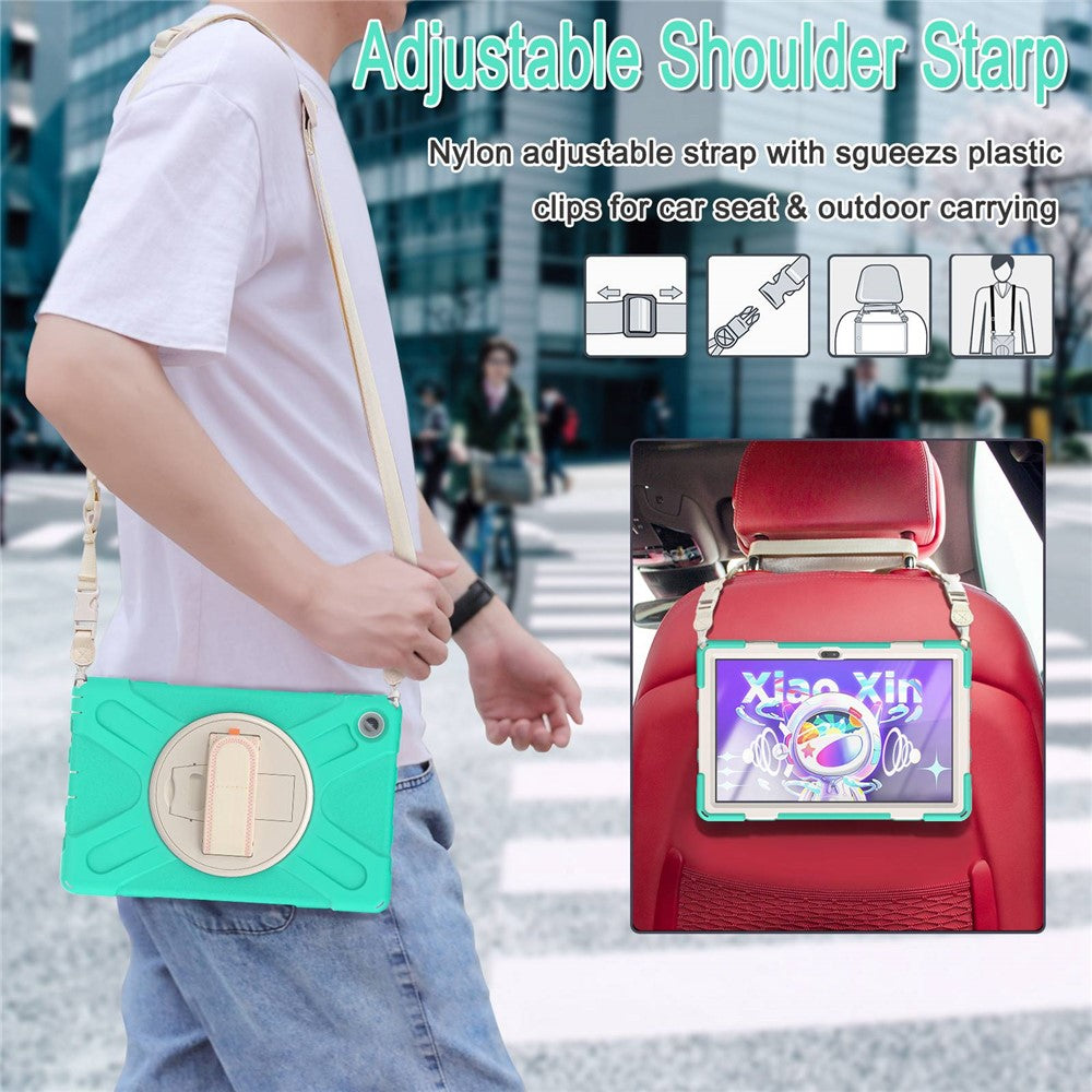 For Lenovo Tab M10 Plus (3rd Gen) / Xiaoxin Pad 2022 10.6 inch TB-125F / TB-128F 360 Degree Rotatable Hand Strap Tablet Case PC + Silicone Kickstand Cover with Shoulder Strap