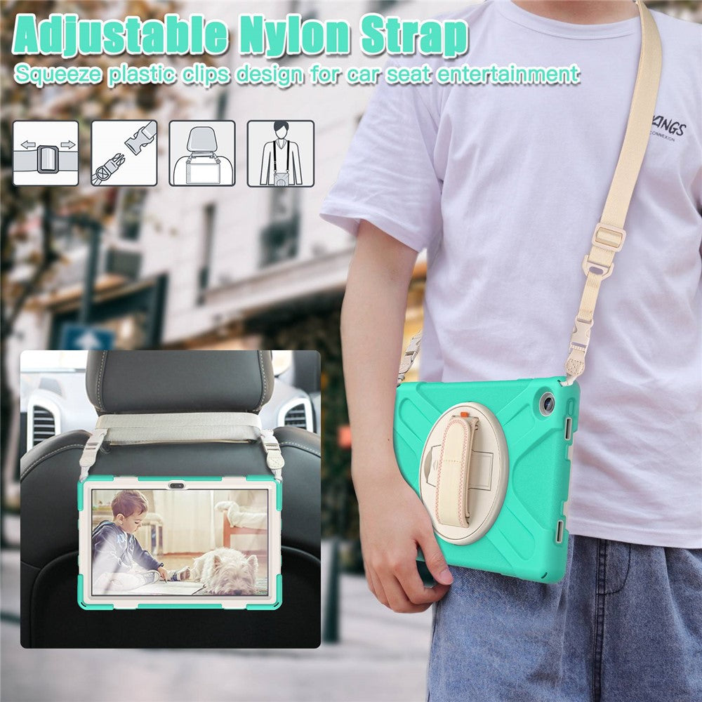 For Lenovo Tab M10 Plus (3rd Gen) / Xiaoxin Pad 2022 10.6 inch TB-125F / TB-128F 360 Degree Rotatable Hand Strap Tablet Case PC + Silicone Kickstand Cover with Shoulder Strap
